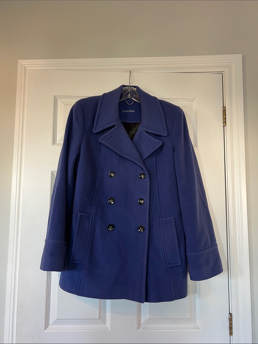 Calvin Klein Women's Double-Breasted Pea Coat - Royal Blue